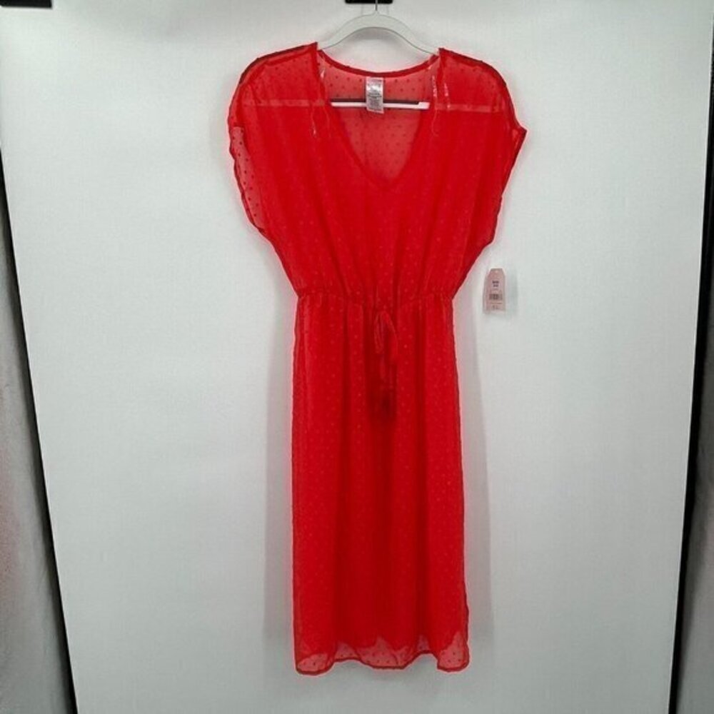 Time and Tru Womens Cover Up Swim 4 6 Small Orange V Neck Slits Sheer Tasseled
